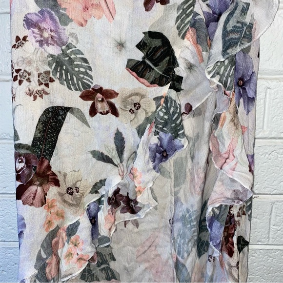 Asymmetrical Wrap Skirt Mini To Long Slit Leg Floral Ruffle Hem Textured S-XL - Picture 10 of 12